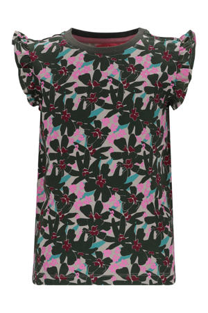 jersey gebloemde T-shirt olijfgroen