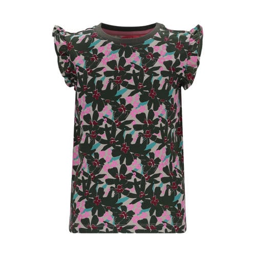 TYGO & vito jersey gebloemde T-shirt olijfgroen Meisjes Katoen Ronde hals - maat 146-152 afbeelding