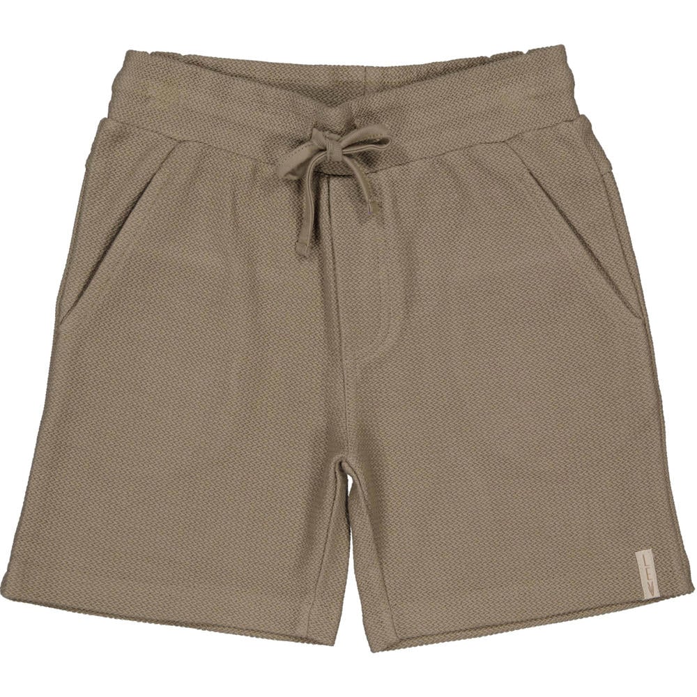 Bruine jongens LEVV Little regular waist casual short van katoen met elastische tailleband met koord en effen
