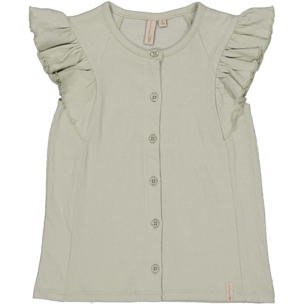 Grijze meisjes LEVV Little blousetop van stretchkatoen met effen, ronde hals, knoopsluiting en ruches