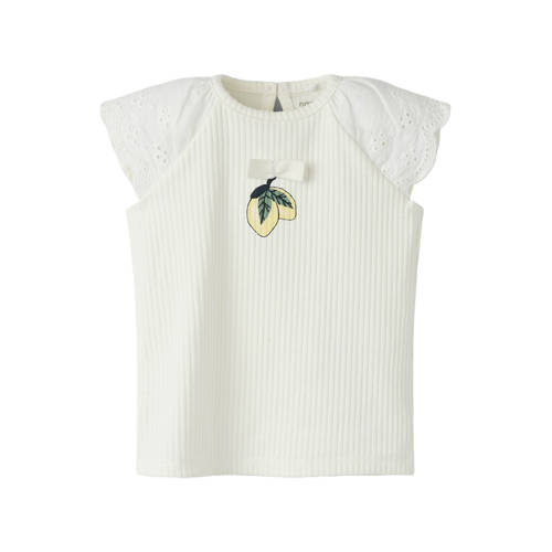 NAME IT BABY T-shirt ecru broderie Meisjes Katoen Ronde hals Printopdruk