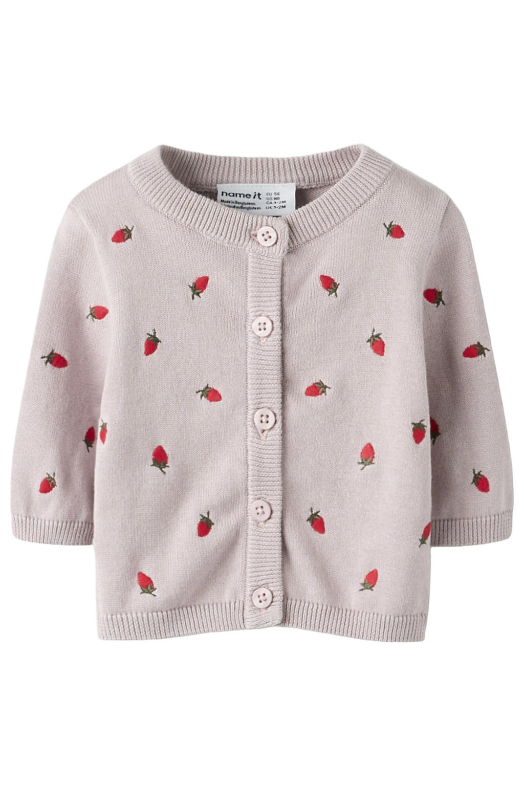 Roze meisjes NAME IT BABY gebreid vest van katoen met lange mouwen, ronde hals, knoopsluiting en borduursels