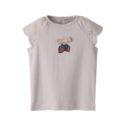 NAME IT BABY T-shirt roze broderie Meisjes Katoen Ronde hals Printopdruk