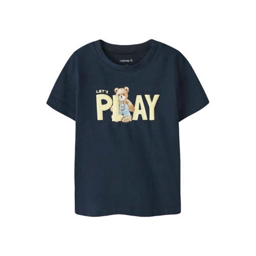 NAME IT BABY T-shirt donkerblauw Jongens Katoen Ronde hals Printopdruk - maat 74 afbeelding