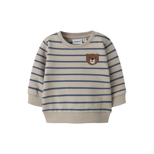 NAME IT BABY gestreepte sweater grijs Jongens Katoen Ronde hals Streep