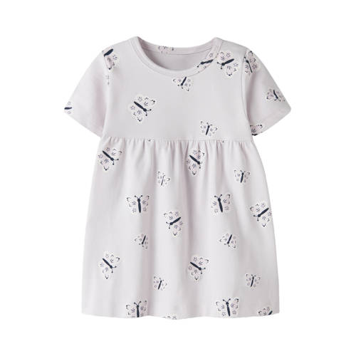 NAME IT BABY korte jurk lichtroze Paars Meisjes Katoen Ronde hals All over print - maat 74 afbeelding