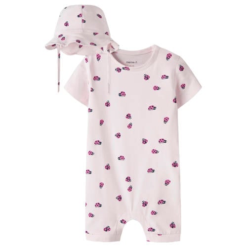 NAME IT BABY boxpak + zonnehoedje lichtroze Meisjes Stretchkatoen Ronde hals - maat 86 afbeelding