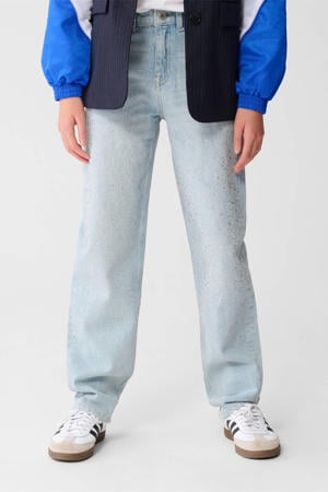 high waist barrel jeans  met strass steentjes light blue denim