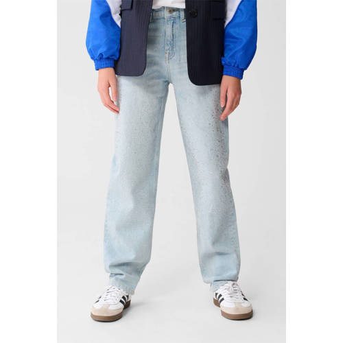 Shoeby high waist barrel jeans met strass steentjes light blue denim Blauw Meisjes Katoen