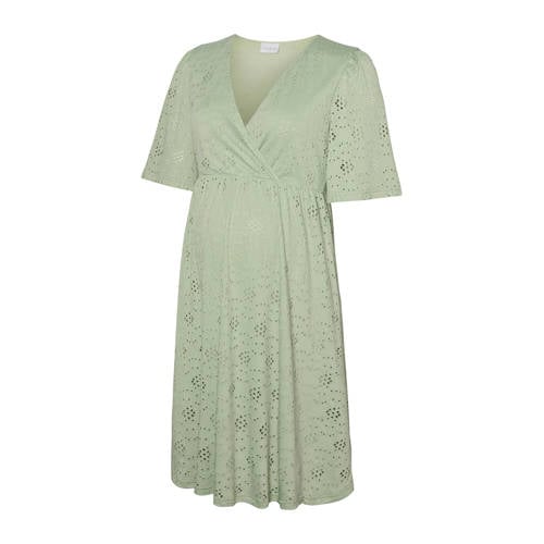 MAMALICIOUS zwangerschaps- en voedings wikkel-/overslagjurk broderie groen Dames Polyester V-hals - maat M afbeelding