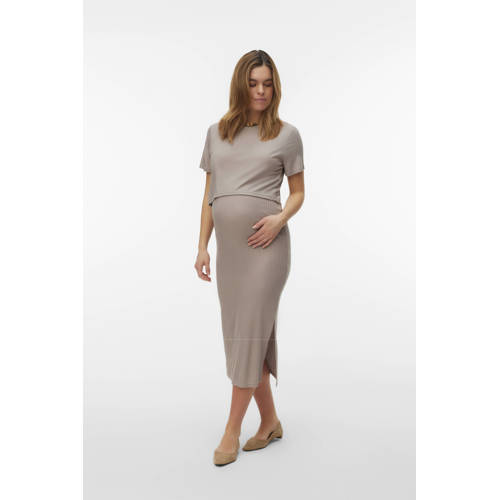 MAMALICIOUS zwangerschaps midi rok beige Dames Viscose Effen - maat XL afbeelding