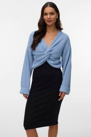 zwangerschaps cropped trui grof gebreid blauw