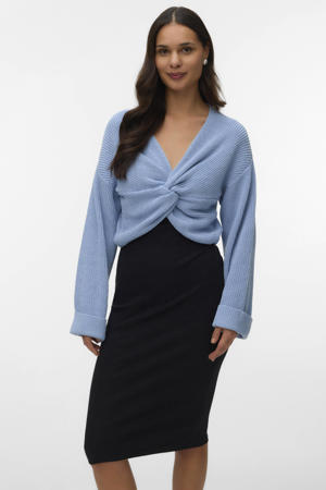zwangerschaps cropped trui grof gebreid blauw