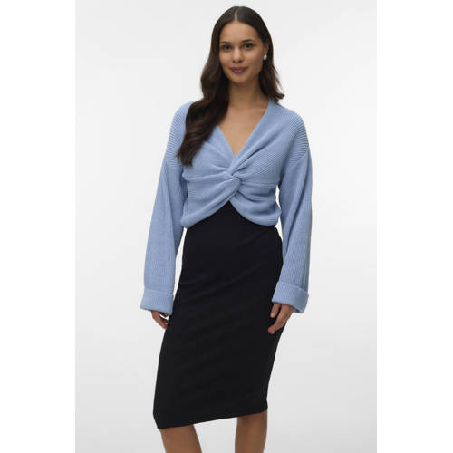 MAMALICIOUS zwangerschaps cropped trui grof gebreid blauw Dames Polyester V-hals - maat XL afbeelding