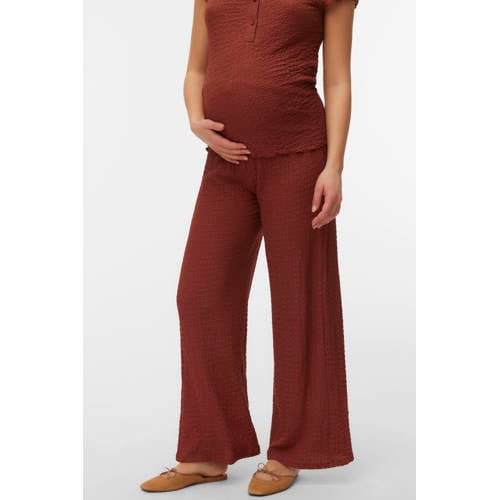 MAMALICIOUS wide leg high waist zwangerschaps casual broek bruin Dames Polyester - maat M afbeelding