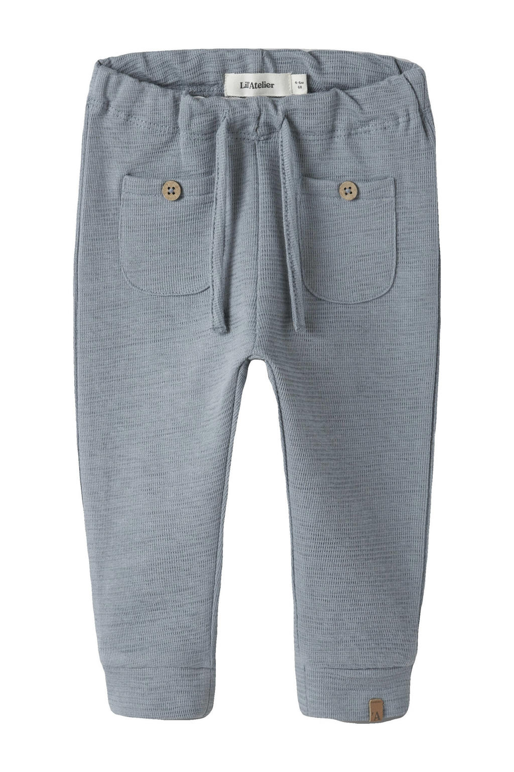 Grijze jongens LIL' ATELIER BABY regular waist babybroek van katoen met elastische tailleband met koord en effen