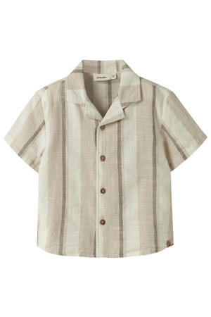loose gestreept casual overhemd beige met textuur
