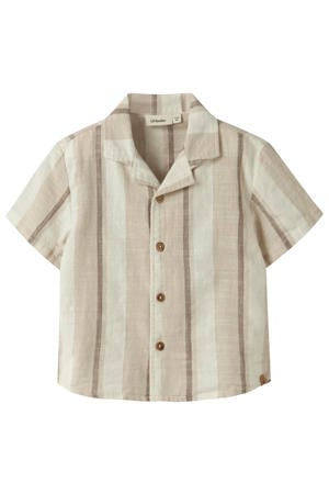 loose gestreept casual overhemd beige met textuur