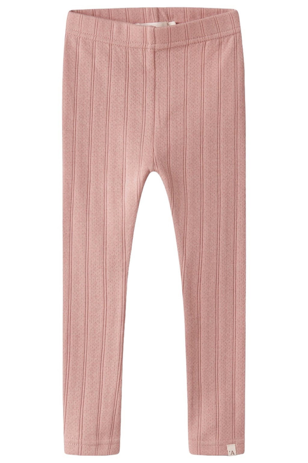 Roze meisjes LIL' ATELIER MINI slim regular waist legging ajour van katoen met elastische tailleband en effen