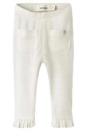 slim regular waist legging ecru met textuur