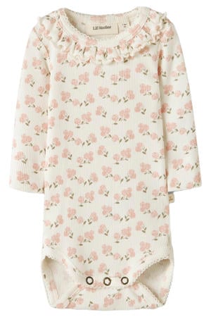 romper met bloemenprint offwhite/lichtroze
