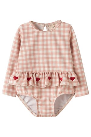 badpak met ruitenprint roze/wit