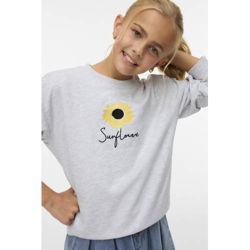 VERO MODA GIRL sweater grijs melange Printopdruk - maat 122/128 afbeelding
