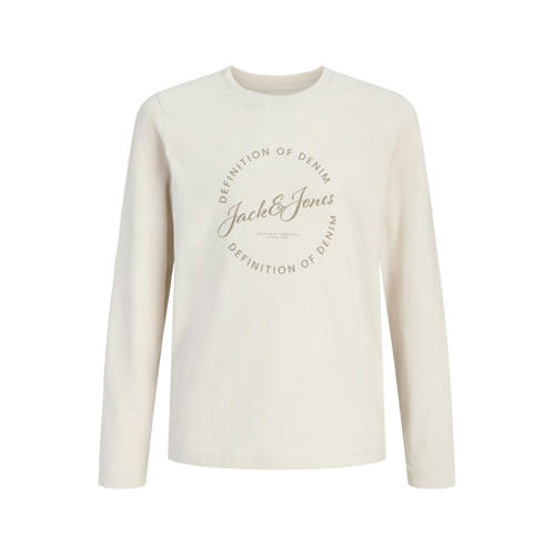 JACK & JONES JUNIOR longsleeve ecru Jongens Katoen Ronde hals Logo - maat 128 afbeelding