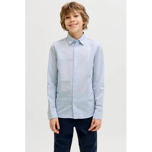 JACK & JONES JUNIOR overhemd met linnen lichtblauw Jongens Katoen Klassieke kraag - maat 152 afbeelding