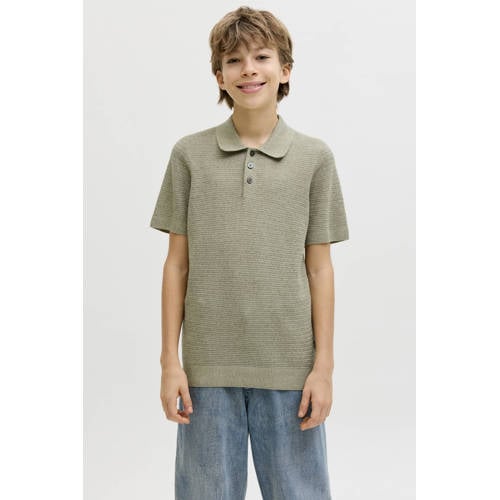JACK & JONES JUNIOR polo groen gebreid Jongens Katoen Polokraag Effen