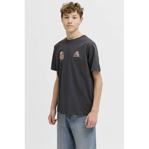 JACK & JONES JUNIOR T-shirt met backprint grijs Jongens Katoen Ronde hals - maat 176 afbeelding