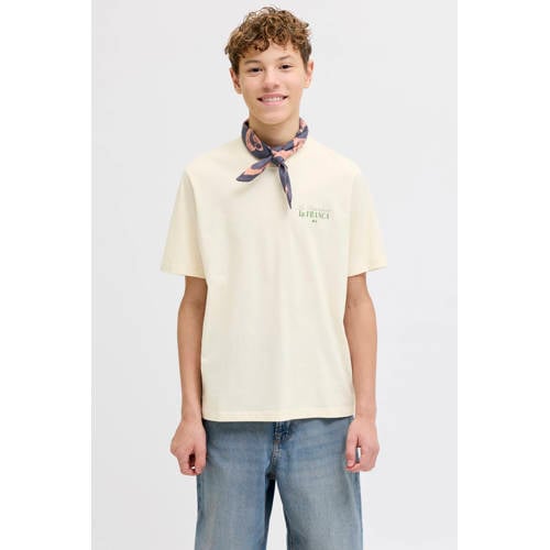 JACK & JONES JUNIOR T-shirt met backprint ecru Jongens Katoen Ronde hals - maat 164 afbeelding