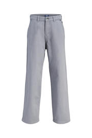 thumbnail: Grijze jongens JACK & JONES JUNIOR baggy casual broek van katoen met high waist, rits- en knoopsluiting en effen