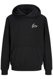 thumbnail: Zwarte jongens JACK & JONES JUNIOR hoodie van sweat materiaal met backprint, lange mouwen en capuchon
