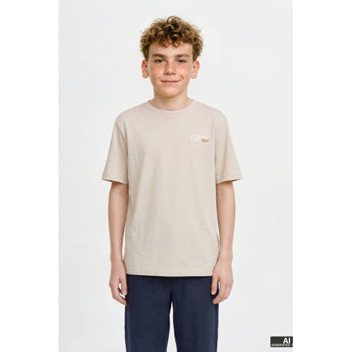JJ REBEL JUNIOR T-shirt met backprint beige Jongens Katoen Ronde hals Backprint - maat 176 afbeelding