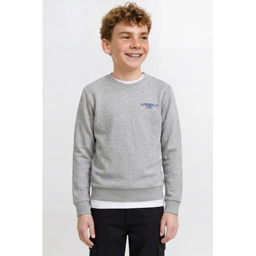 JJ REBEL JUNIOR sweater met backprint grijs melange Jongens Polyester Ronde hals - maat 164 afbeelding