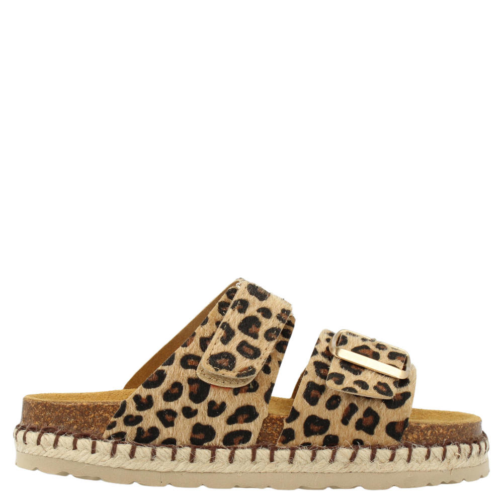 Bruine meisjes Develab sandalen van 80% fabrics/20% leer met klittenband en panterprint