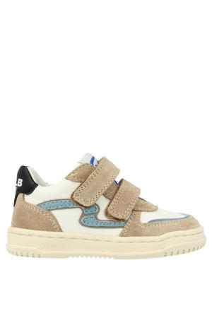 leren sneakers beige/blauw
