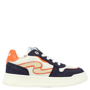 leren sneakers donkerblauw/oranje
