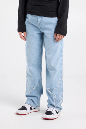 high waist straight leg jeans light blue denim