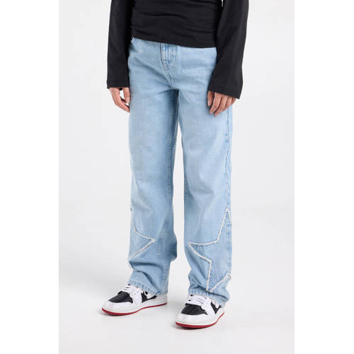 America Today high waist straight leg jeans light blue denim Blauw Effen - maat 134/140 afbeelding