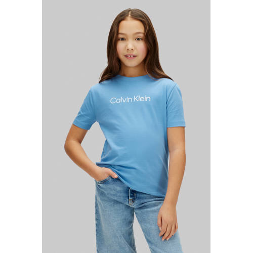 Calvin Klein T-shirt blauw Jongens/Meisjes Katoen Ronde hals Logo - maat 104 afbeelding