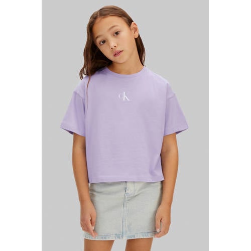 Calvin Klein T-shirt lila Paars Meisjes Katoen Ronde hals Effen - maat 140 afbeelding