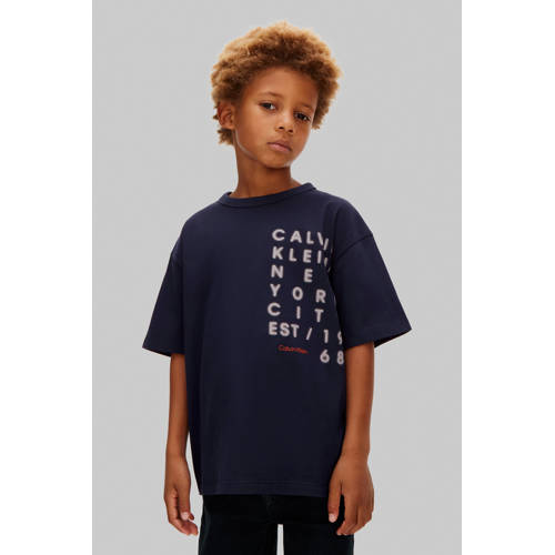 Calvin Klein T-shirt donkerblauw Jongens Katoen Ronde hals Printopdruk - maat 164 afbeelding