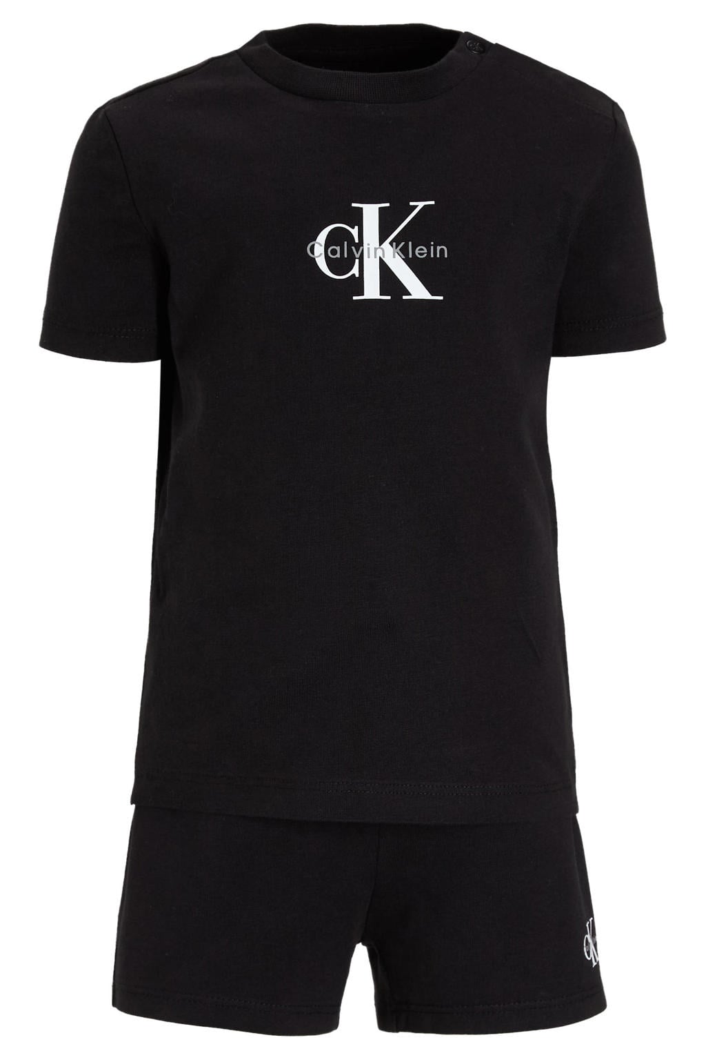 Zwarte jongens Calvin Klein T-shirt korte broek van katoen met elastische tailleband met koord en logo dessin