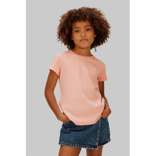 Calvin Klein T-shirt - set van 2 zwart/zalmroze Meisjes Katoen Ronde hals - maat 140 afbeelding