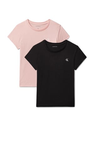 T-shirt - zwart/zalmroze (set van 2)