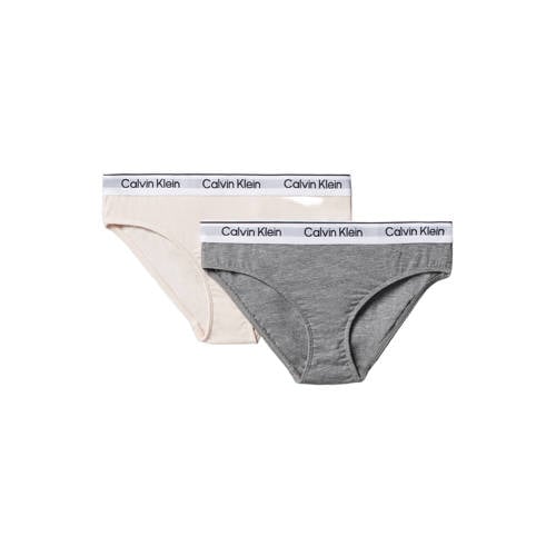Calvin Klein slip - set van 2 grijs/lichtroze Meisjes Stretchkatoen Effen - maat 128/140 afbeelding