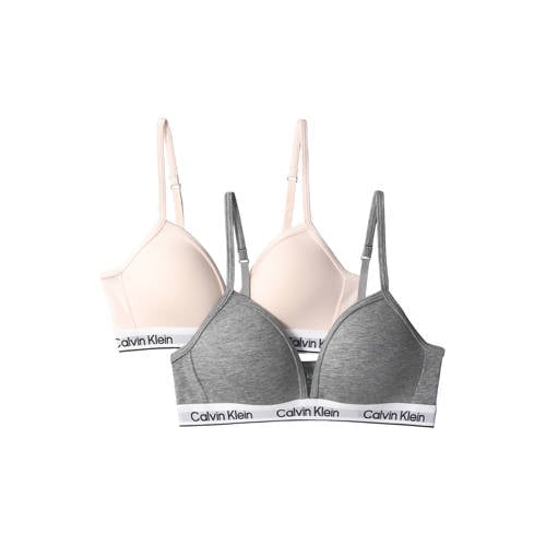 Calvin Klein voorgevormde tiener bh - set van 2 grijs/lichtroze Meisjes Stretchkatoen - maat 128/140 afbeelding