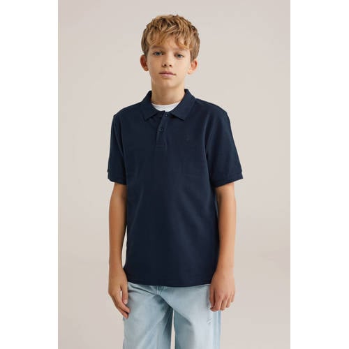 WE Fashion polo donkerblauw Jongens Katoen Polokraag Effen